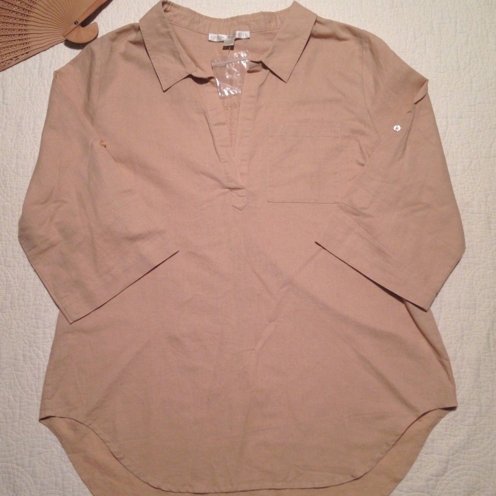 New Boston Proper Tunic Top Shirt High-low 3/4 Slv